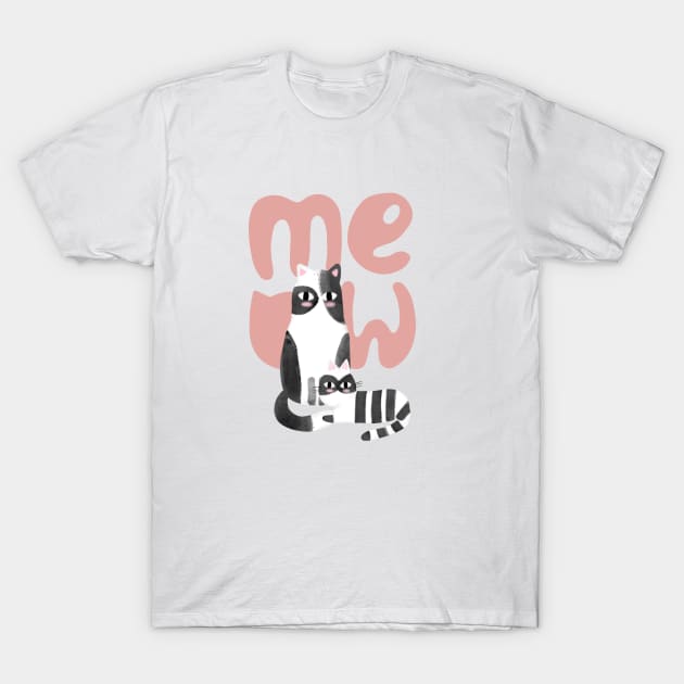 Black and White Cats T-Shirt by JileeArt